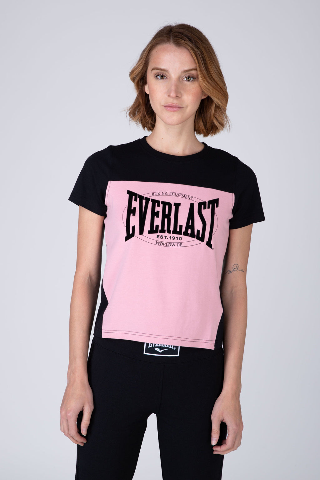 Polera Manga Corta Cut Negro/Rosado Everlast