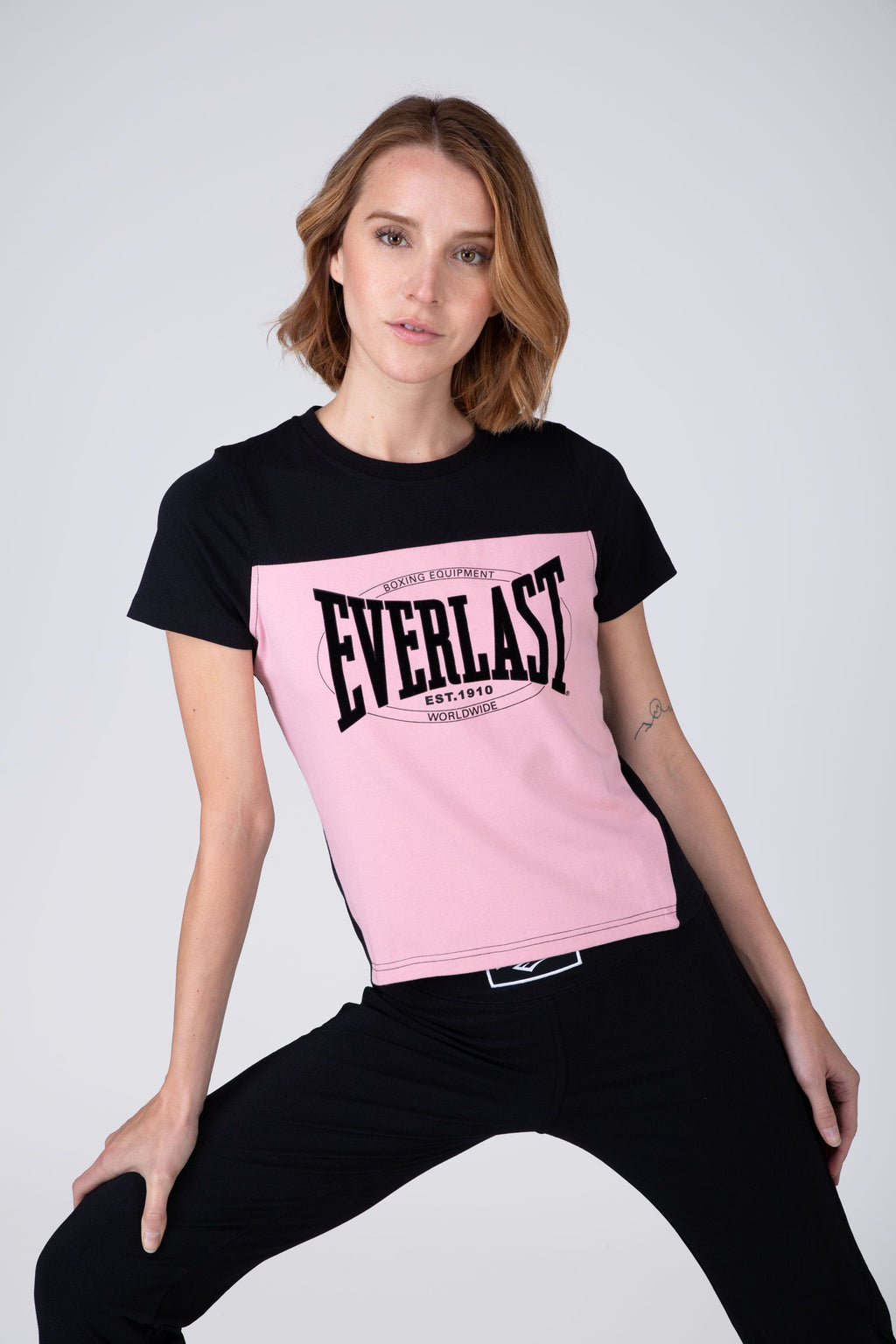 Polera Manga Corta Cut Negro/Rosado Everlast