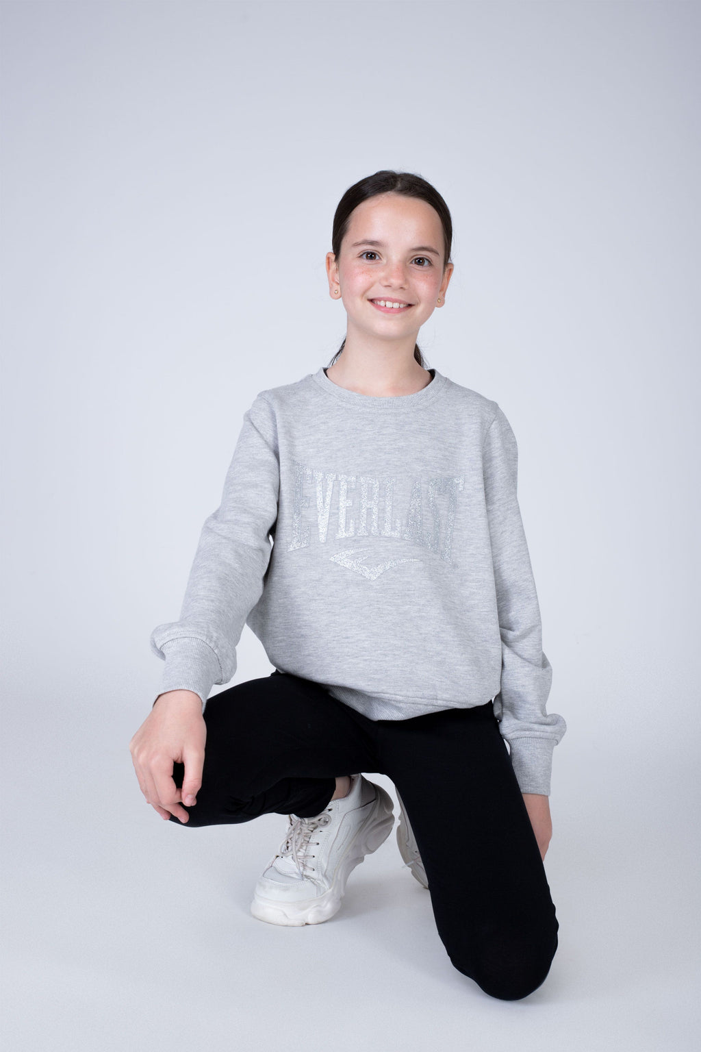 Poleron Crew Neck Commodity Niña Gris Claro Everlast