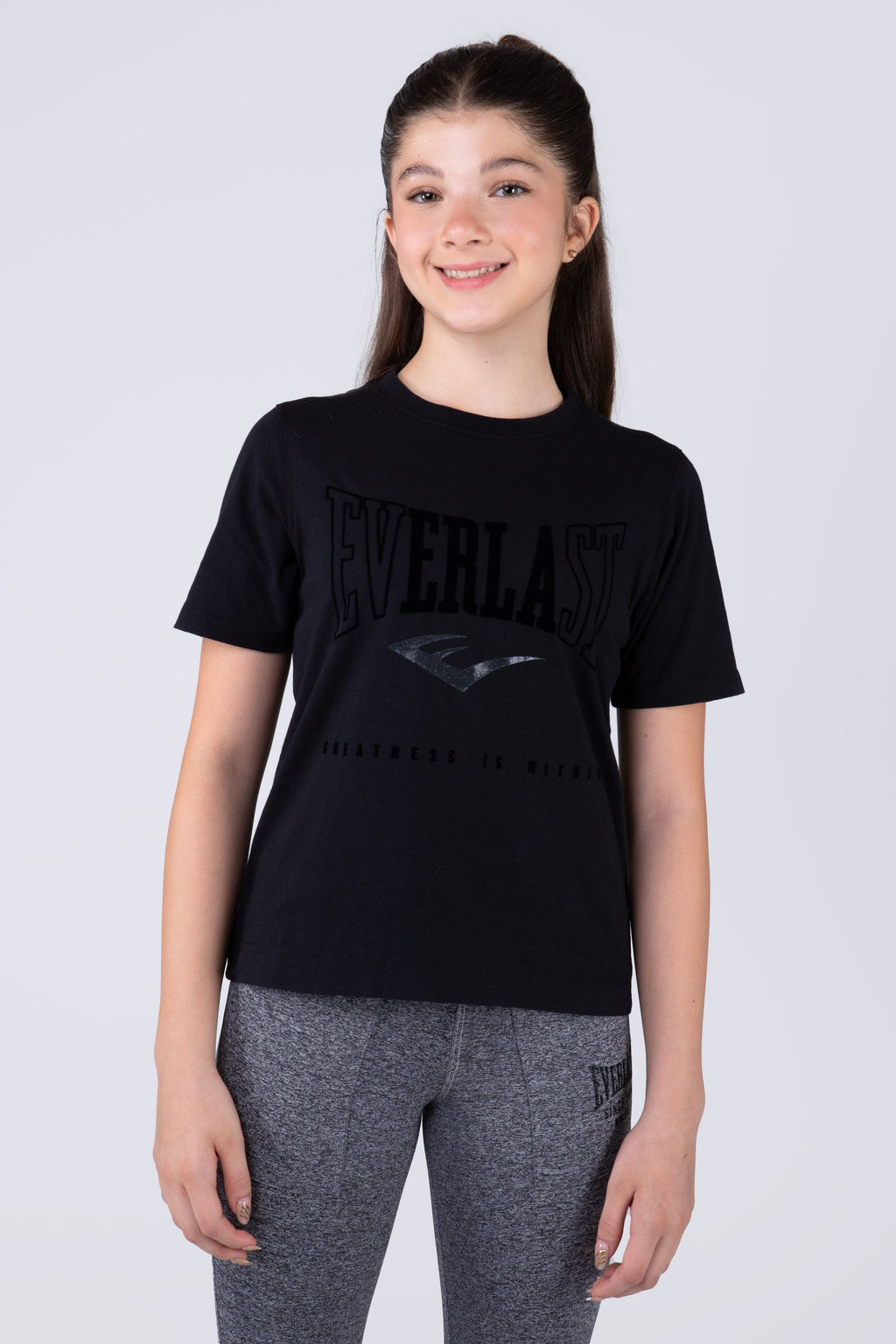 Polera Manga Corta Basic Heart Niña Negro Everlast