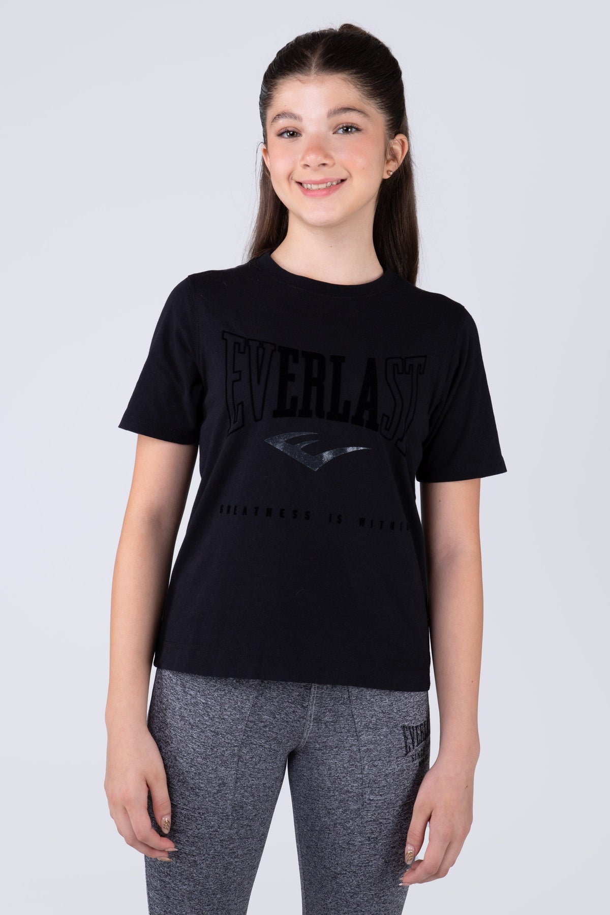 Polera Manga Corta Basic Heart Niña Negro Everlast
