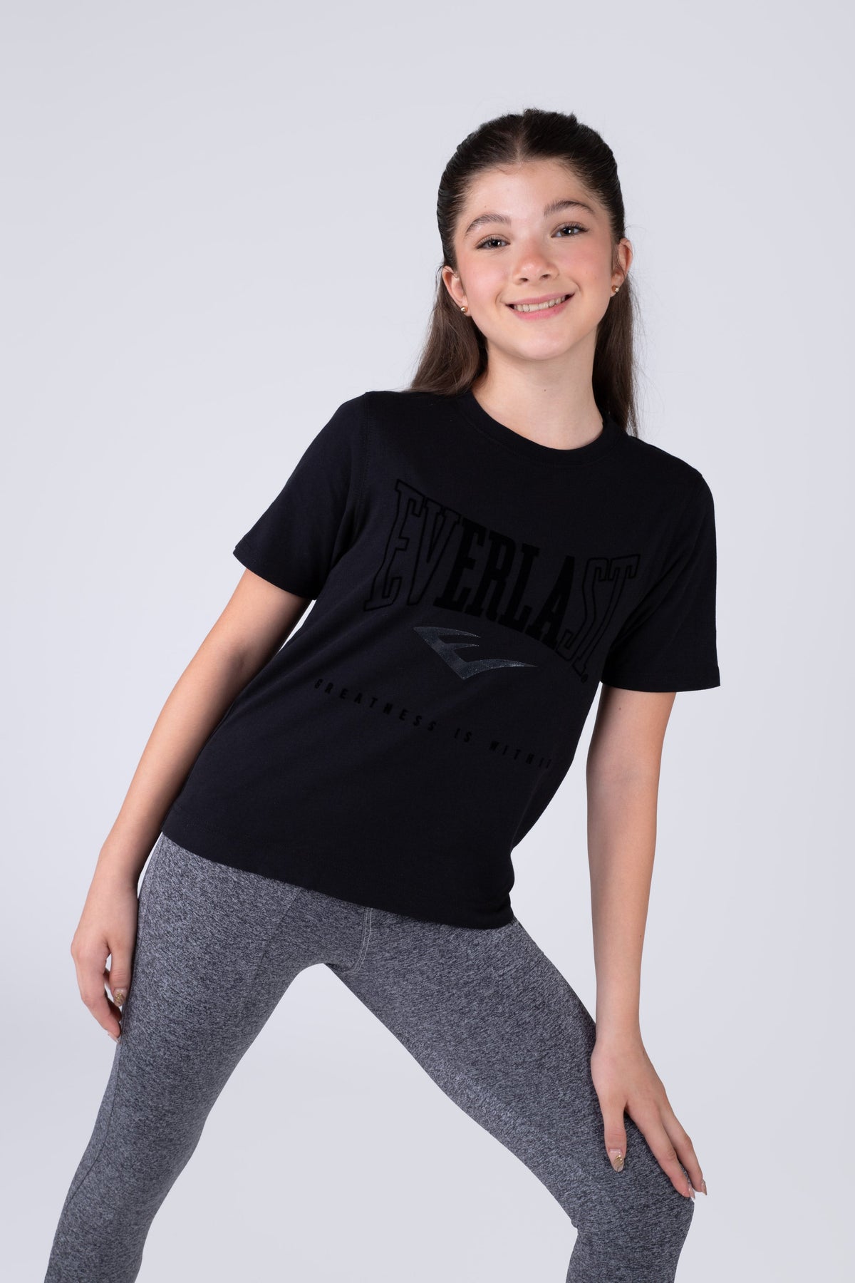 Polera Manga Corta Basic Heart Niña Negro Everlast