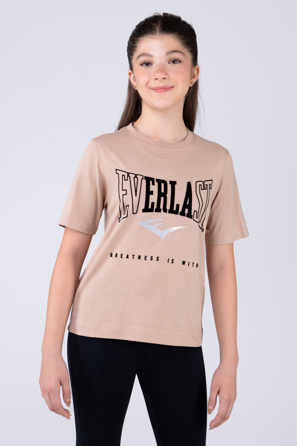 Polera Manga Corta Basic Heart Niña Beige Everlast