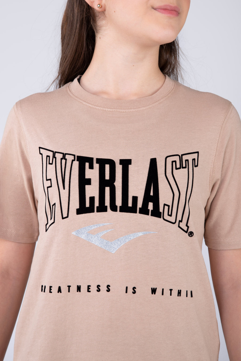 Polera Manga Corta Basic Heart Niña Beige Everlast