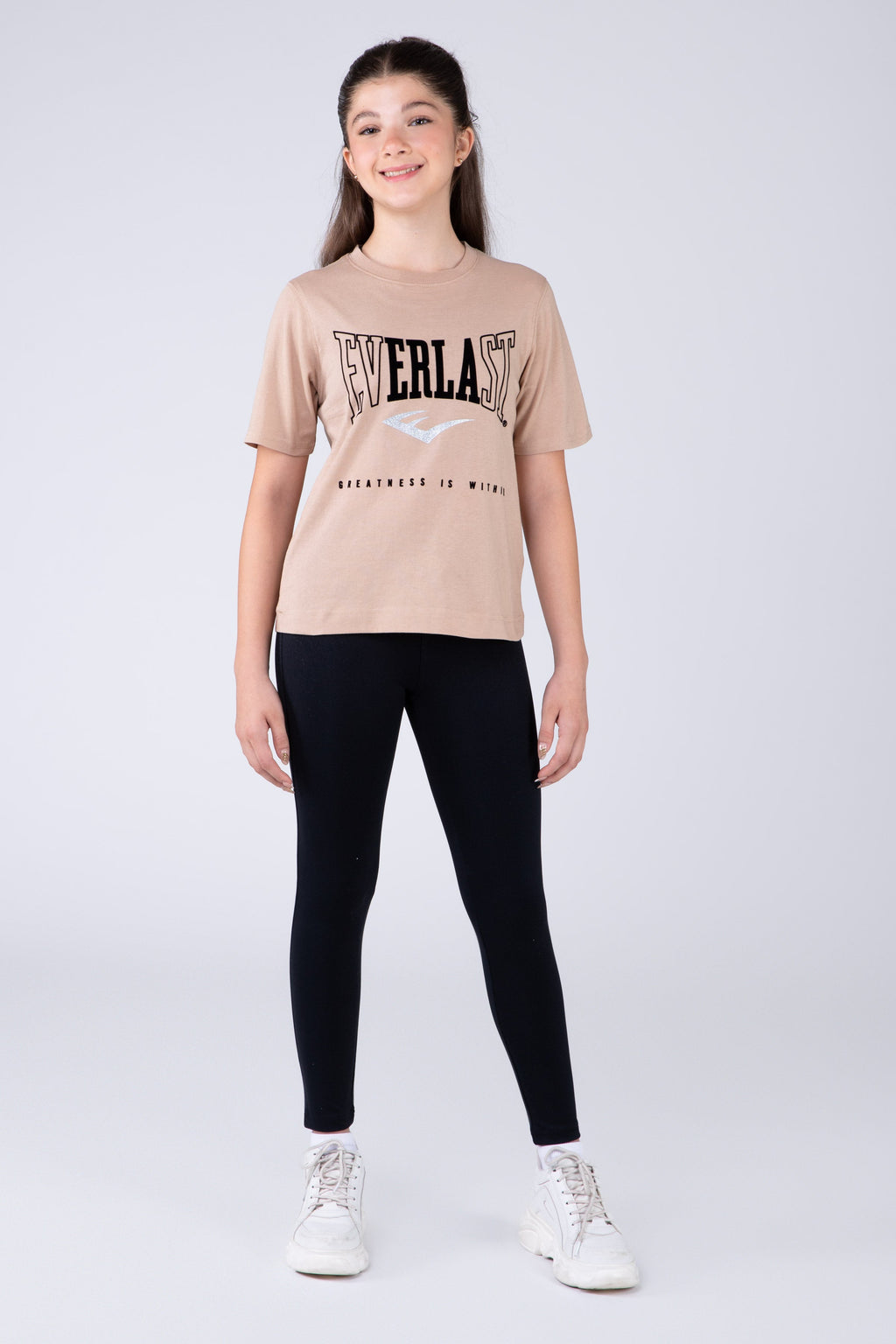 Polera Manga Corta Basic Heart Niña Beige Everlast