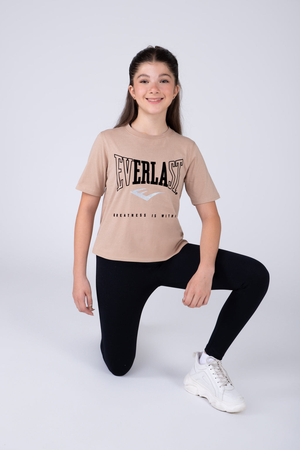 Polera Manga Corta Basic Heart Niña Beige Everlast