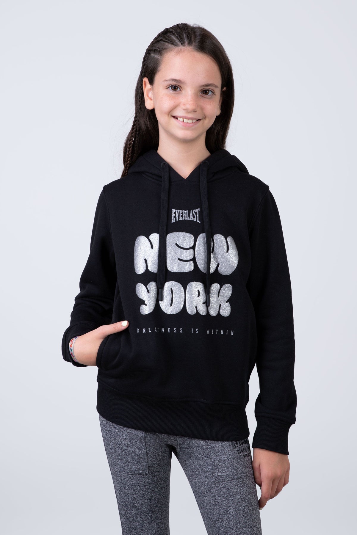 Poleron Hood Cloud Niña Negro Everlast