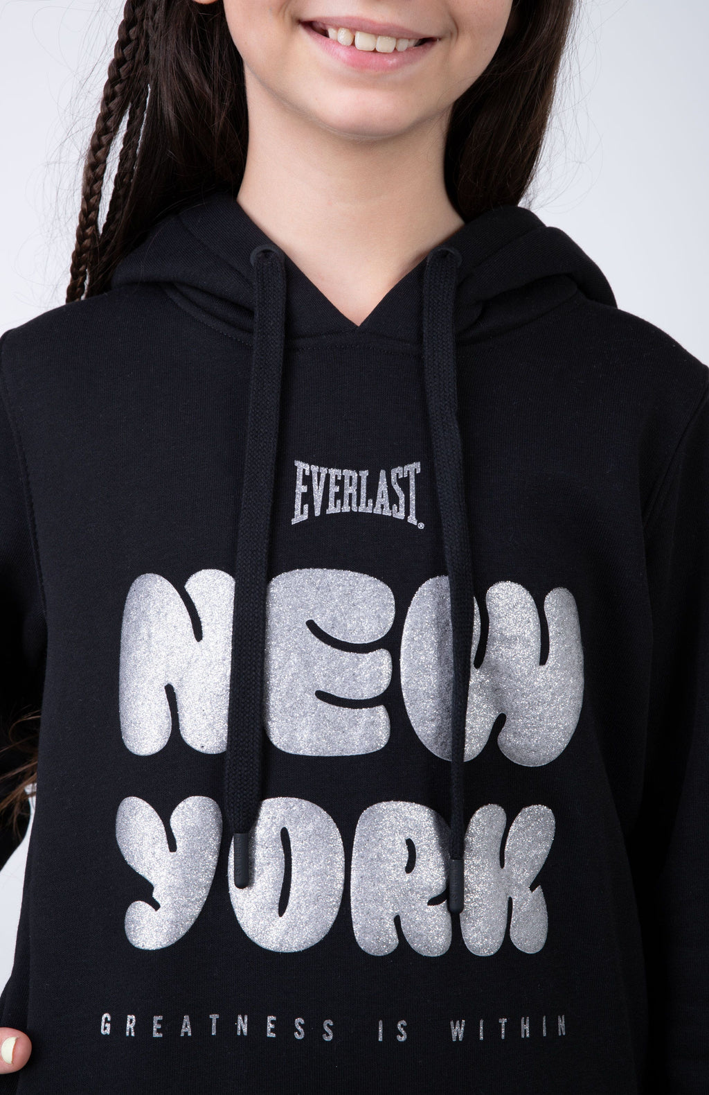Poleron Hood Cloud Niña Negro Everlast