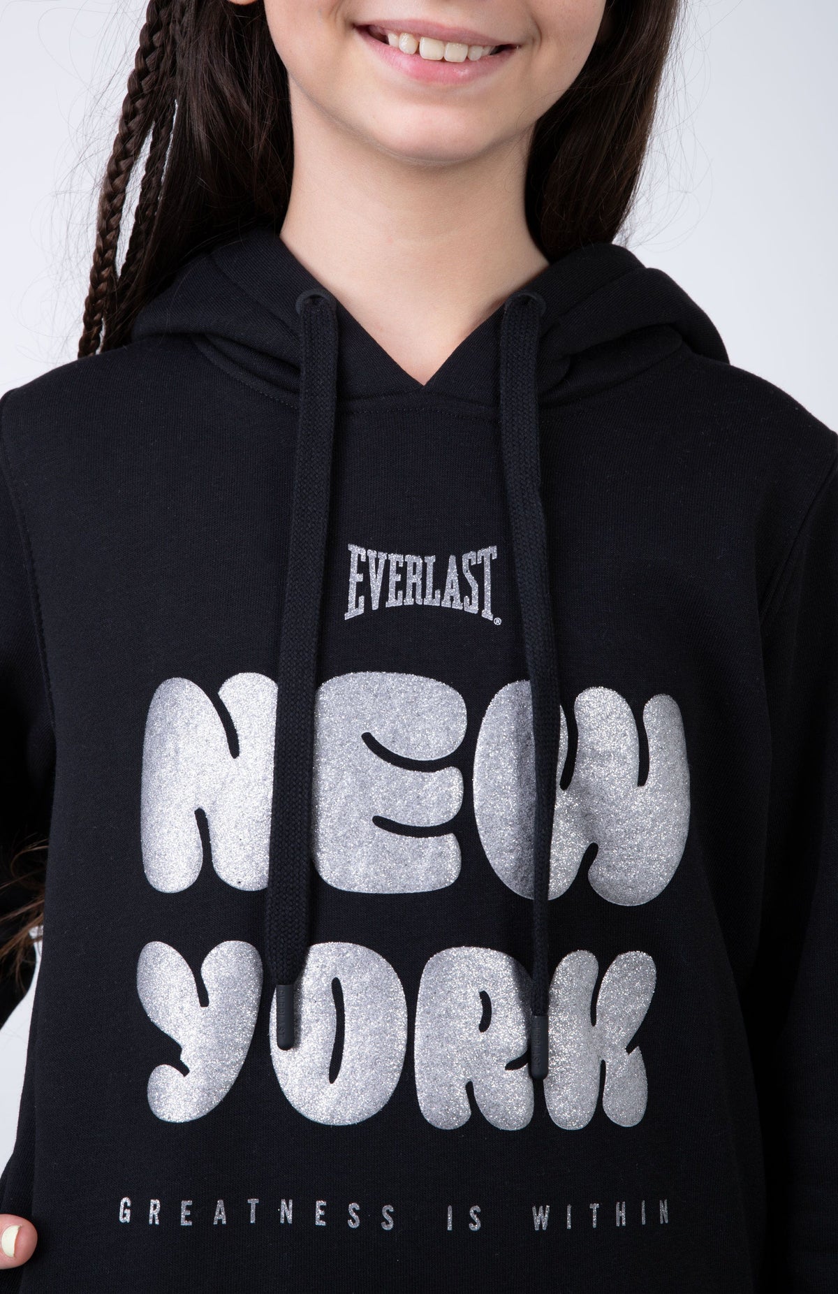 Poleron Hood Cloud Niña Negro Everlast