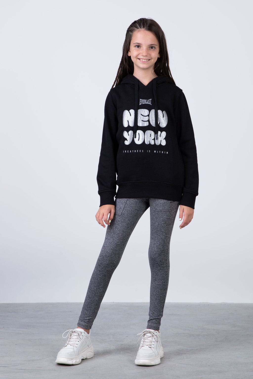 Poleron Hood Cloud Niña Negro Everlast