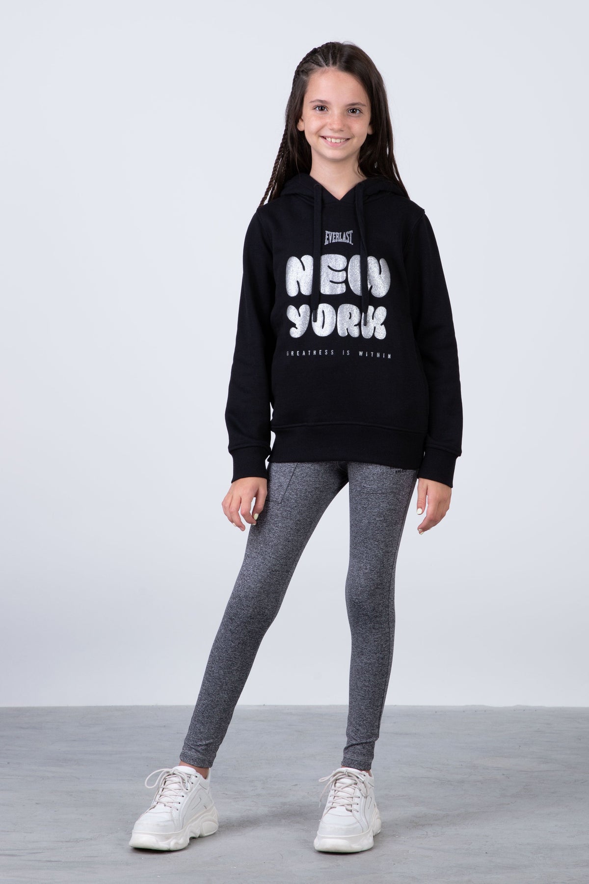 Poleron Hood Cloud Niña Negro Everlast