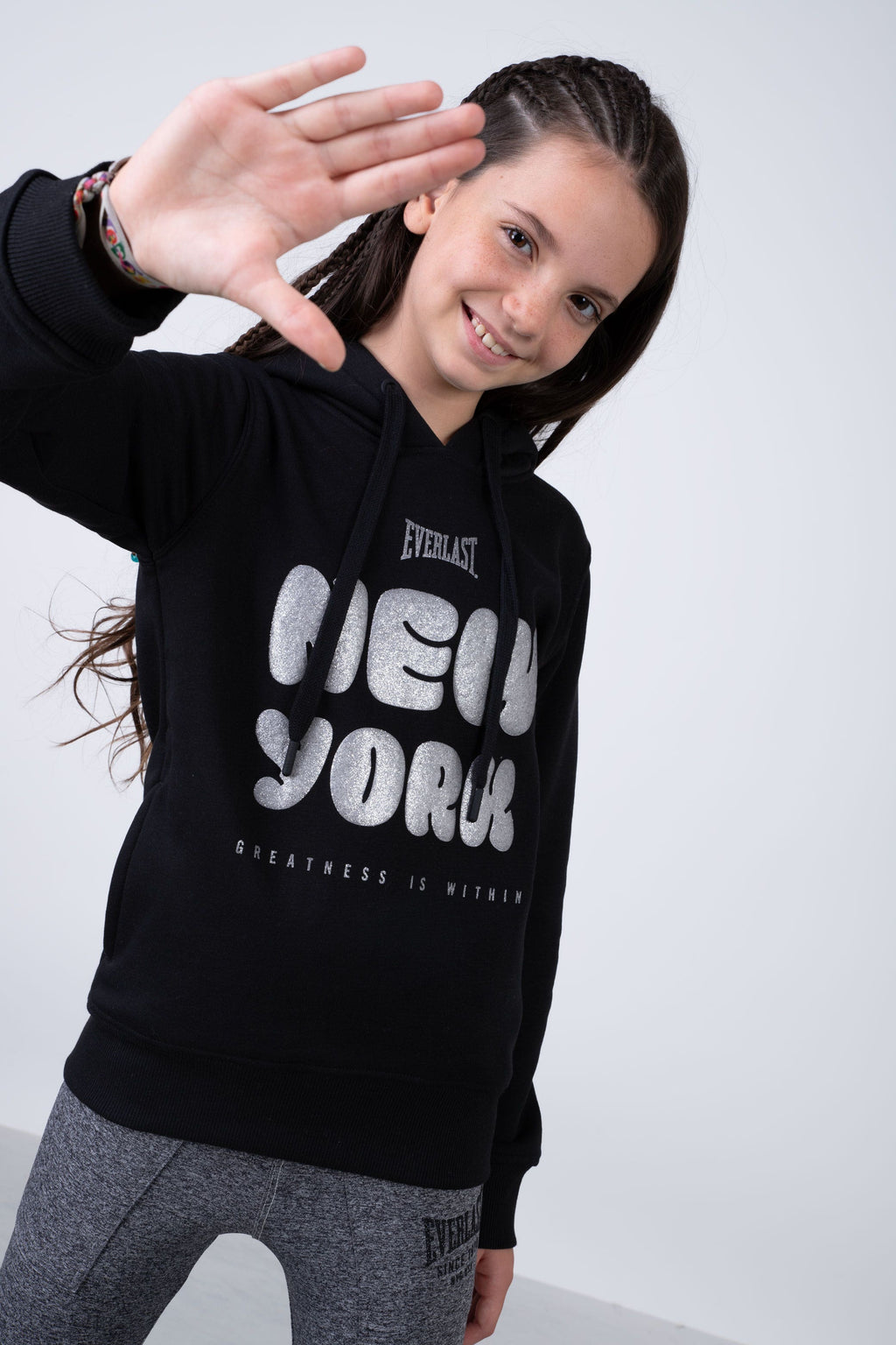 Poleron Hood Cloud Niña Negro Everlast
