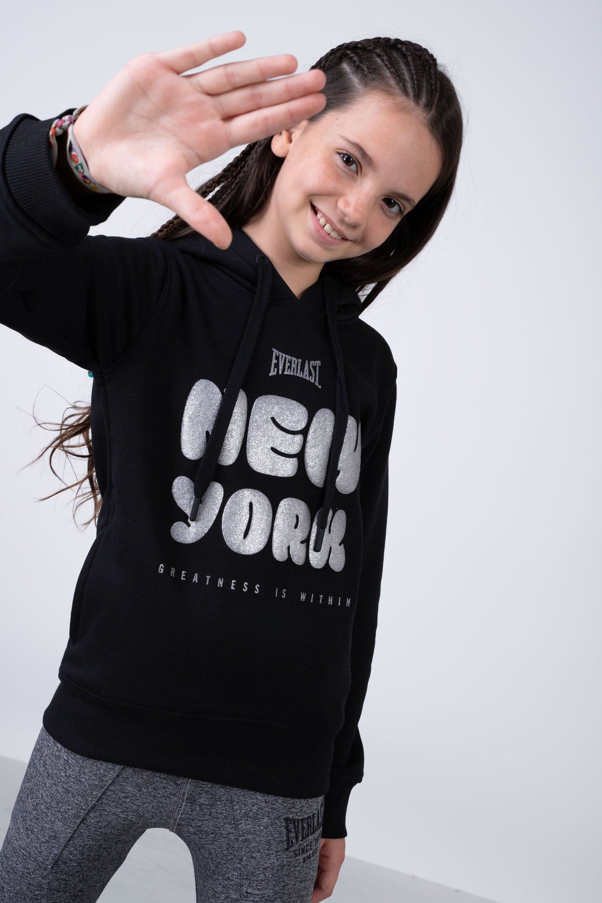 Poleron Hood Cloud Niña Negro Everlast