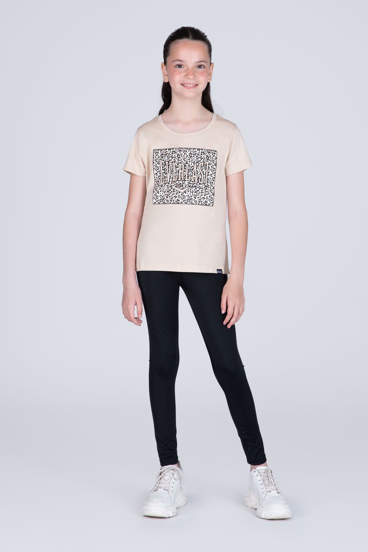 Polera Manga Corta Focus Niña Beige Everlast